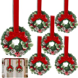 6 Pcs 9.5 Inch Small Christmas Wreath Mini Christmas Cabinet Wreath with Ball Frosted Pinecone Berried Holly Christmas Decorations for Indoor Window Wall Stairs Room Home Office Decor Kitchen