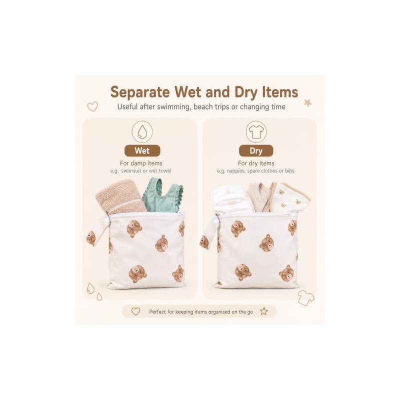 KIVORA 3 PCS Wet Bags for Babies - Bear Nappy
