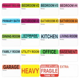 600 Count 3 x 2 Large Home Moving Packing Box Labels,20 Designs Color-Coded with Writable Note Areas, Fragile Stickers, Heavy & Blank Labels Included