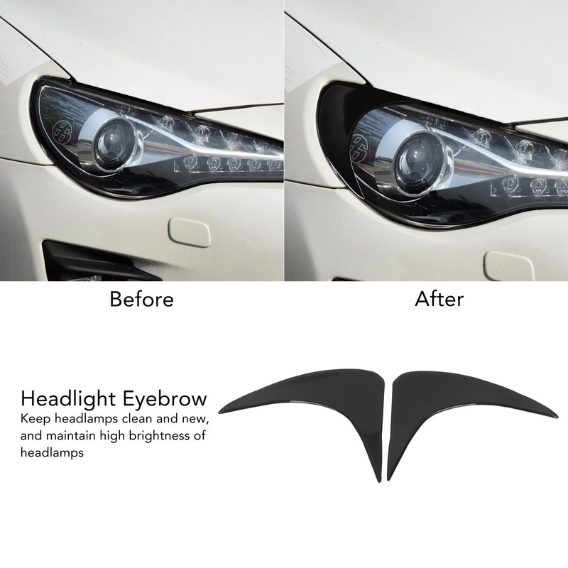 2pcs Headlight Eyebrow Black Decorative Eyelid Cover Trim Replacement for