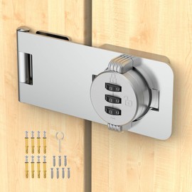 Cabinet Lock with Combination, 3-Digit Combination Drawer Lock, 4.5'' Keyless Home Safety Slide Door Lock for Small Doors, Lockers, Refrigerators, Cabinet Doors, Closets, Barn Doors (1, Silver)