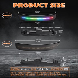 AreLokpri Colorful Flowing LED Side Marker Lights Kits for Chrysler 300 2015-2023, Front & Rear Smoked Lens, Side Bumper Marker Lights, Sidemarker Lamp Accessories 4-Pack