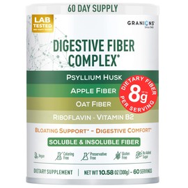 Psyllium Husk Powder Digestive Fiber Supplement – Gut Health, Bloating Relief for Women and Men - Soluble and Insoluble Psyllium Husk Fiber Powder, Vitamin B2 - Vegan, Unflavored, Sugar-Free, 60 Serve