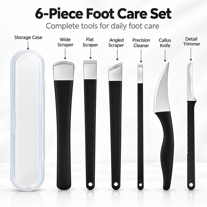 6-Piece Stainless Steel Foot Care Tool Set – Manual Callus