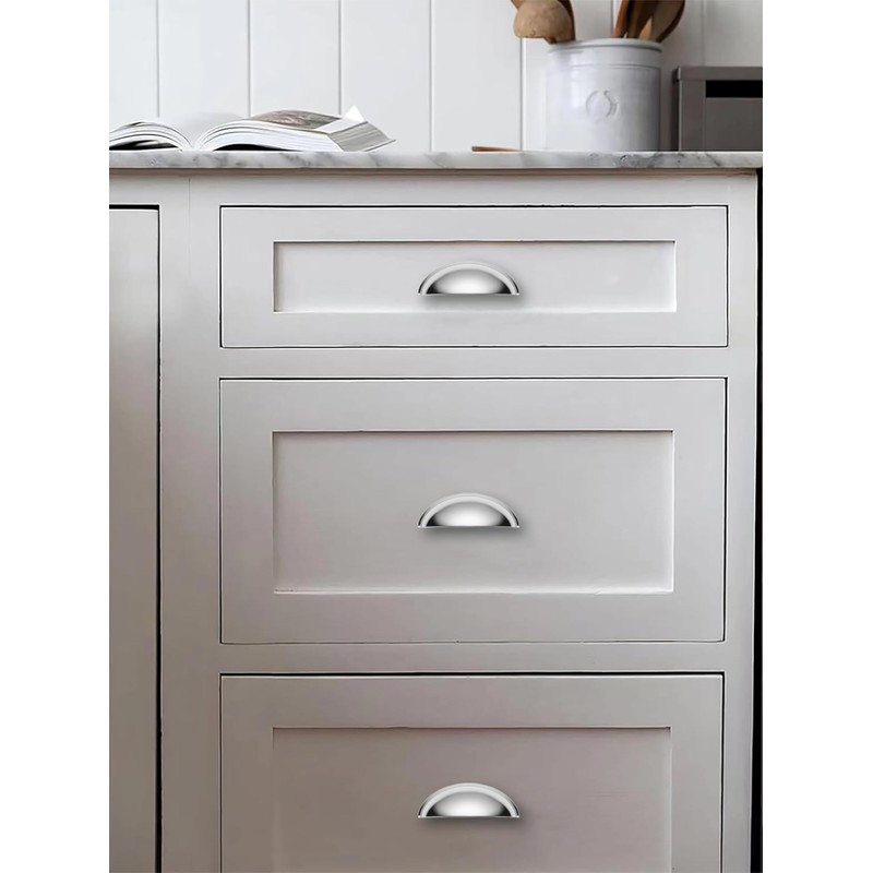 CABDM 10 Pack 3" Drawer Pulls Polished Chrome Cabinet Cup
