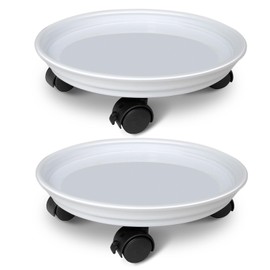 JzNova 2 Pack of Plant Stand Rolling Caddy with Wheels, Movable Flower Plant Pot Pallet, Indoor Outdoor Planter Tray Dolly, White