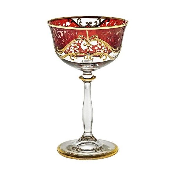 CRISTALICA Champagne Coupe, Champagne Glass Golden Grape 210ml, Hand Painted, Glass, Modern Style (German Crystal Powered