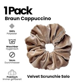 Leirinik Velvet Scrunchie Hair Scrunchie | 14 cm Brown Cappuccino Pack of 1 | Soft High-Quality Velvet Made of 100% Polyester | for Girls and Women - All Hair Types