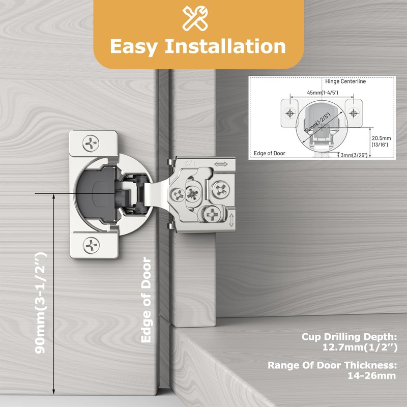 Furniware 50 Pieces 1/2 inch Overlay Soft Close Cabinet Hinges