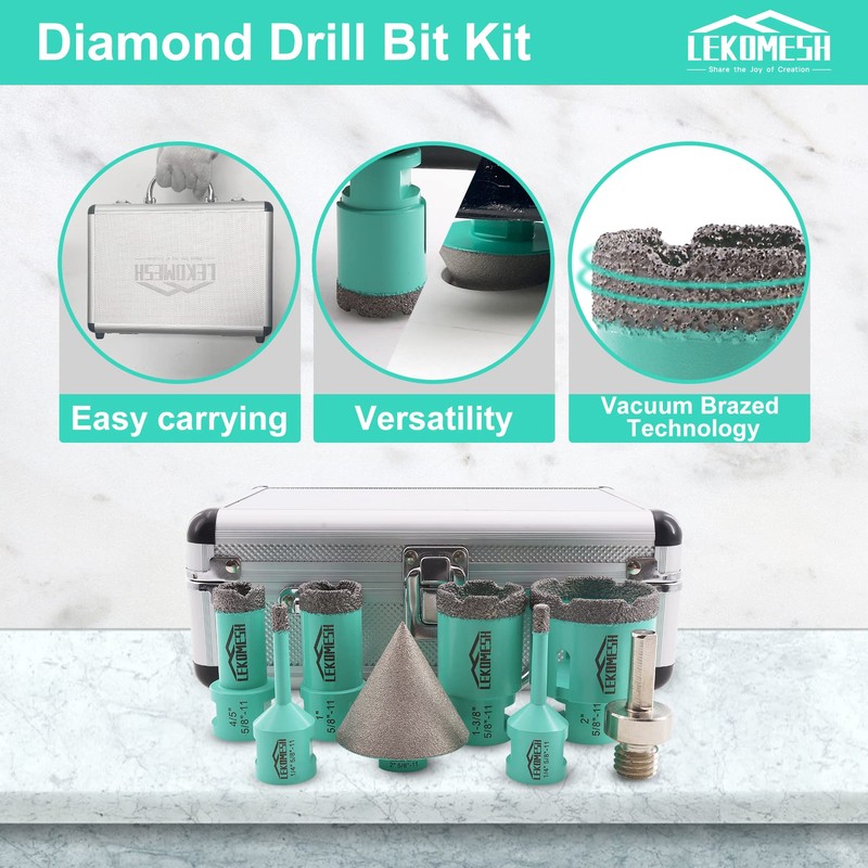 LEKOMESH Diamond Core Drill Bits Set 8pcs Tile Hole Saw