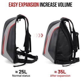 RKV86 Motorcycle Backpack for Men, Waterproof Helmet Backpack Hard Shell Large Capacity with Expandable Storage and Rain Cover (Black+Red)