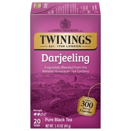 Twinings Darjeeling Black Tea Individually Wrapped Bags, 20 Count (Pack of 1), Delicate Light Taste, Caffeinated, Enjoy Hot or Iced, 20 Teabags