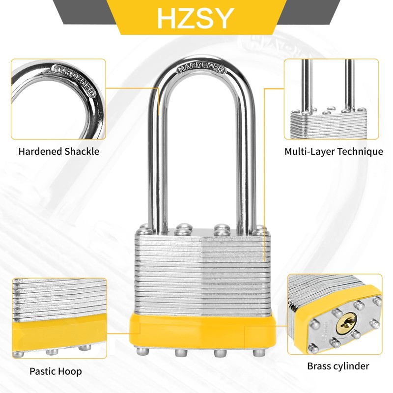 HZSY Padlocks Keyed Alike, Pack of 24, Laminated Steel Keyed