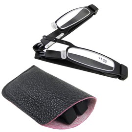 Circleperson Foldable Reading Glasses Slim Portable Mini reader w pouch (Black, 2.5)