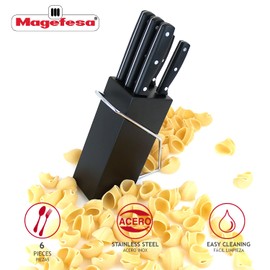 Magefesa Blade 5-Piece Kitchen Knives Set, Includes PEELER, UTILITY, FILLET, BREAD & CHEF Knife, Made of Stainless Steel, Ergonomic Handles, Wooden Storage Block Included