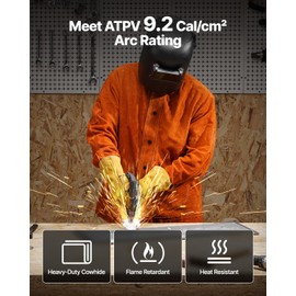 VEVOR Leather Welding Jacket, Heavy Duty Cowhide Flame Resistant Welding Coat, Waterproof Heat-Resistant Safety Jacket with 4 Pockets & Adjustable Cuffs for Welders Steelworks - XXL Size