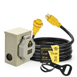 30 Amp 4 Prong 10FT Generator Extension Cord and Inlet Box with Locking Connectorx, L14-30P to L14-30R, 125/250V 7500W 10 Gauge Generator to House Power Cord