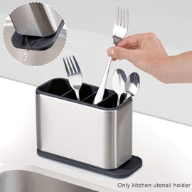 Kitchen Utensil Holder for Countertop Flatware Organizer Utensil Crock Holder Caddy Anti Slip Drip Tray Stainless Steel Flatware Cutlery Drainer Home Kitchen 4 Divider Drip Tray,8.27x3.54x5.39 inch(1)