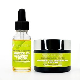 Minoxidilmax Fórmula Patentada Cabello y Barba, Kit Incluye Loción y Crema para el crecimiento de Cabello y Barba, Minoxidil 15%, Bergamota, Biotina