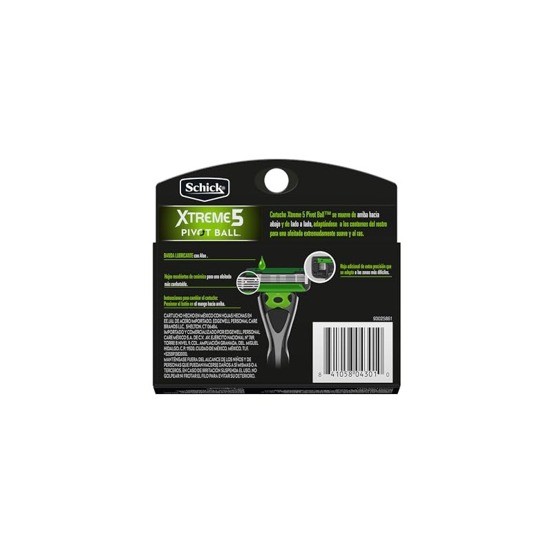 Schick, Cartuchos para Rastrillos Xtreme 5 Pivot Ball, 4 Unidades