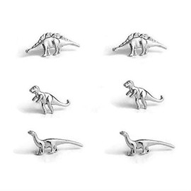 MIXIA 3 Pairs/Set Charm Post Stud Earrings Jurassic Park Animal T-Rex Dinosaur Metal Stud Earring Wedding Engagement Jewelry Earrings for Women Men