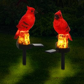 Baquler 2 Pack Cardinal Solar Lights Cardinal Outdoor Decor Red Bird Solar Light Bird Figurine Garden Stake for Pathway Garden Lawn Yard Decorations