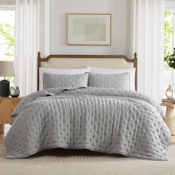 WDCOZY Dark Grey Cloud Quilt Twin Size Bedding Set with