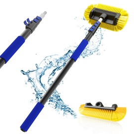 Cepillo para lavado de auto de 5.5 metros de alcance con mango largo, cepillo de limpieza de coche con cerdas suaves de 30 cm, poste telescópico de aluminio de 0.9 a 3.7 metros para limpieza