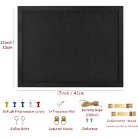 Black Bulletin Boards Cork Board with Felt, 17"x13" Large Display Pin Board Vision Board for Walls, Jewelry, Notes, Collection, Photos, Office, Wood Framed(Black) & Felt(Black), 2pc