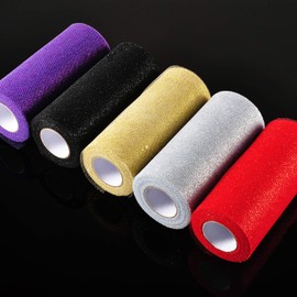 One Pack 25 Yards Glitter Tulle Roll 6 Inch Width Sparkling Tulle Ribbon Roll Sparkle Mesh Ribbon for Chair Ties, Tutu Skirt, Wrapping, Birthday Party, DIY Crafts, Bow, Swags (Red)