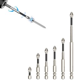 Magnetic Drill Bit Set 6-Piece, Cross Head Screwdriver Bits 1–6 Inch, S2 Steel, 1/4" Hex Shank, Magnetic Screw Tips for Power Drills & Drivers(Silver)