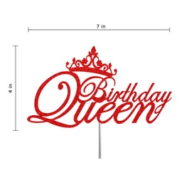 Decoración para tartas de cumpleaños Queen con purpurina, ideas de decoración de fiesta de cumpleaños, decoración de alta calidad, purpurina resistente de doble cara, palo acrílico. Fabricado en Estados Unidos (rojo)
