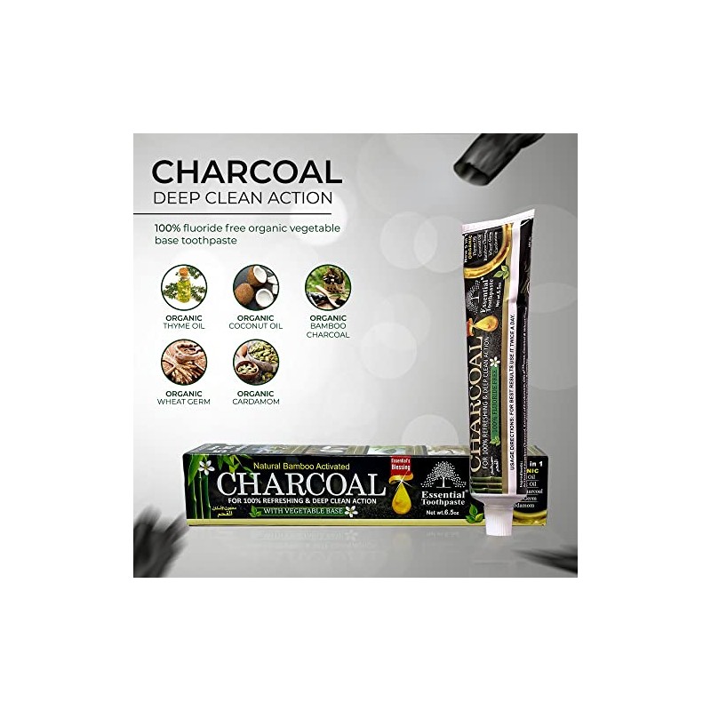 Essential Blessing Natural Bamboo Activated Charcoal Toothpaste (3 pk), Natural
