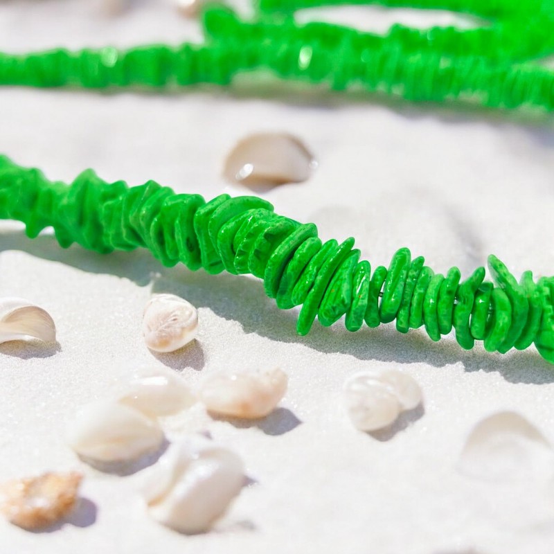 BlueRica Mint Green Puka Shell Chips Necklace & Anklet Set