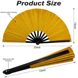 10 PCS Boots on The Ground Fan, Clap Fans for Line Dancing, 13" Glitter Large Rave Fans,Folding Clack Handheld Foldable Hand Fan for Dance, EDM Music Festivals & Parties(Golden)