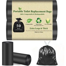50 PCS Portable Toilet Bags for Camping, Drawstring Biodegradable Porta Potty Bags - 8 Gallon Thickened Waste Bag for 5 Gallon Bucket Toilets, Compostable Bag for Adults(50 Count)