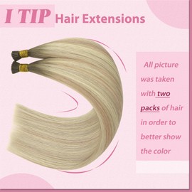 YoungSee I Tip Hair Extensions Ombre I Tips Hair Extensions Real Human Hair Ombre Ash Blonde to Platinum Blonde Itips Hair Extension for Women 16In 80s 50g Balayage Tip Hair Extension for All Styles