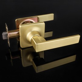 Bonpoly Interior Passage Door Handle 5 Pack, Hall/Closet Door Knobs Gold, Door Handles Without Lock, Satin Brass Finish, Universal Door Levers