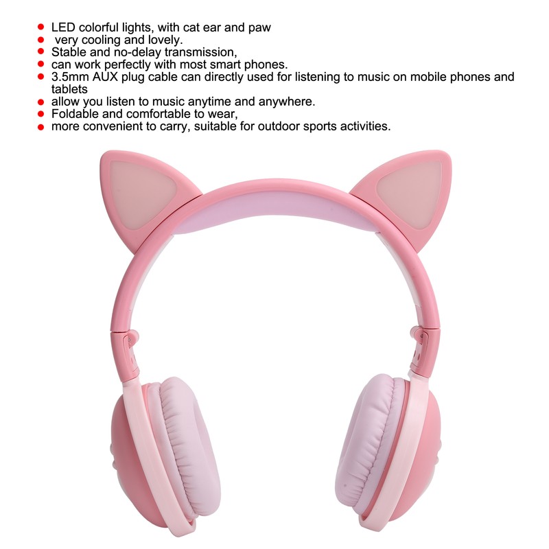 Cute Cat Ear Glowing Wireless Bluetooth Headphone HIFI Sports Folding
