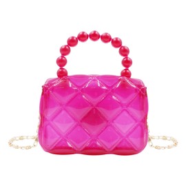 LEOMOSTE Little Girls Mini Jelly Purse Candy Color Transparent Small Crossbody Bag Cute Princess Handbags with Pearl Handle