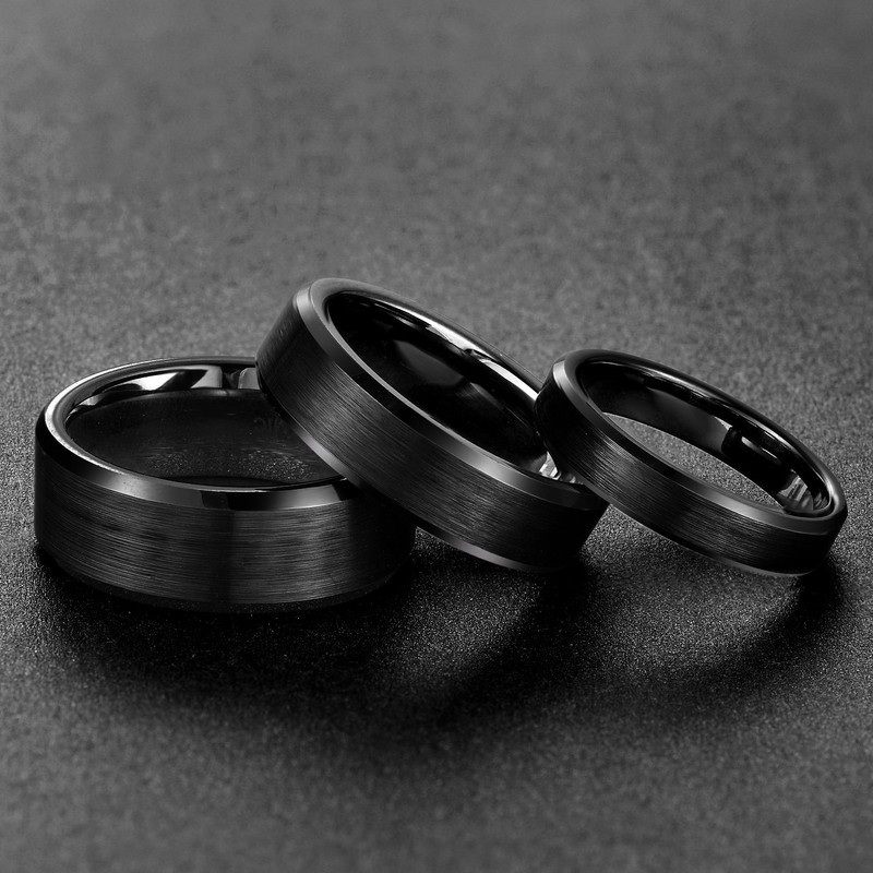 SOMEN TUNGSTEN 6mm Ceramic Black Brushed Comfort Fit Wedding Ring,