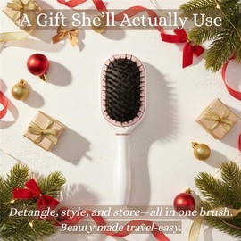 PAK Travel Hair Brush with 30 Hair Accessories for Girls Included - Built in Strorage - Boar And Nylon Bristle - Anti-Static Paddle Travel Brush by BeautyHak