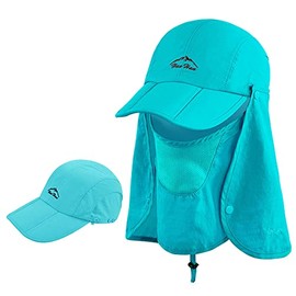 Adult Baseball Cap, 3 in 1 Foldable Peaked Cap with Face and Neck, UV Protection, Hiking Fishing Hat, Summer Hat, Safari Hats, Baseball Cap for Men and Women, Sea blue