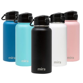 MIRA - Botella de agua de acero inoxidable de 32 onzas, termo de metal aislado al aspiradora, mantiene el frío durante 24 horas, caliente durante 12 horas, tapa de boquilla sin BPA, color negro