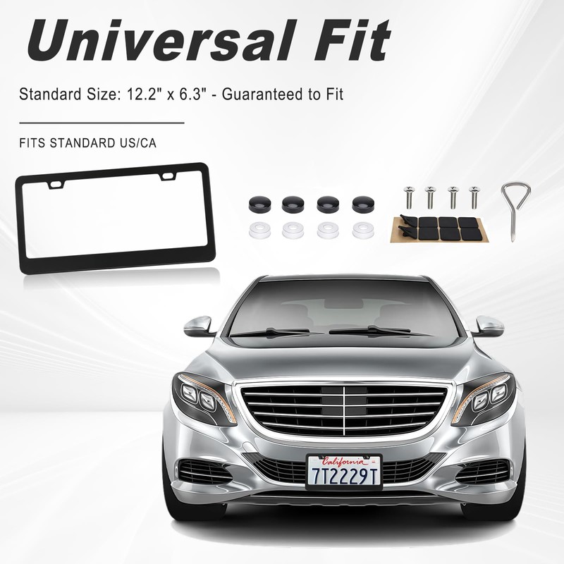AMZAUTO 2 Pack Matte Black License Plate Frame, Black Metal