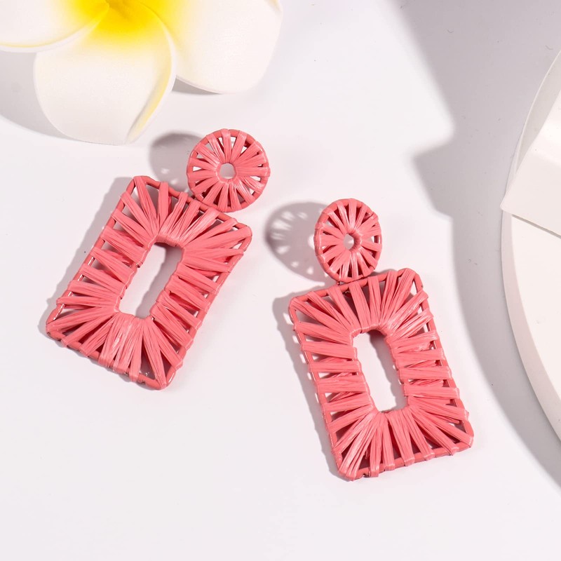 Statement Raffia Earrings Boho Drop Earrings Geometric Dangle Earrings for