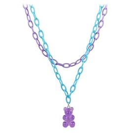 FORUBUS Lovely Gummy Bear Pendant Necklace Pink Acrylic Chunky Chain Cute Candy Color Bear Necklace for Women Jewelry Gift (C purple blue chain)