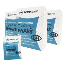 60 x Restoreyes Biodegradable Eyelid Wipes – Eco-Friendly, Hypoallergenic Cleansing Wipes for Sensitive Eyes, Blepharitis Relief, and Daily Eyelid Hygiene (Pack of 3)