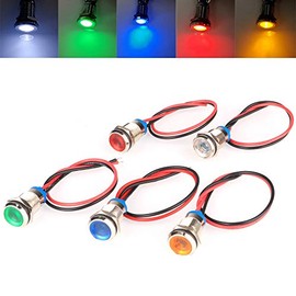 Gebildet Gebildet 5pcs 10mm AC/DC 12-24V LED Metal Indicator Light Waterproof Signal Lamp with Wire