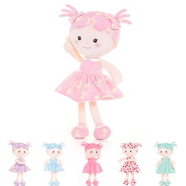 Onetoo First Baby Doll Plush Baby Girls Dolls Rag Doll Soft Baby Doll for Girls Sleeping Cuddle Buddy Doll Wear Star Pink Sleeveless Dress 14"